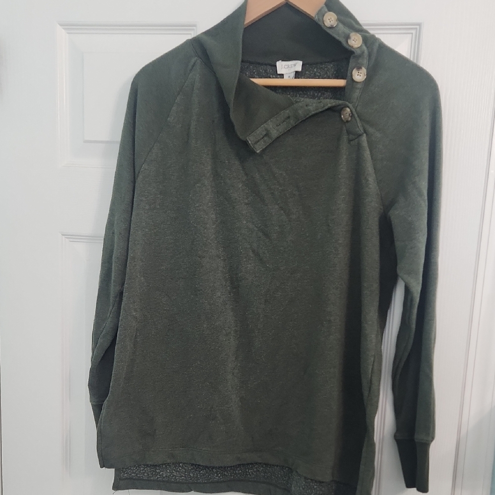 J Crew Olive Green Button-Up Fleece Sweater